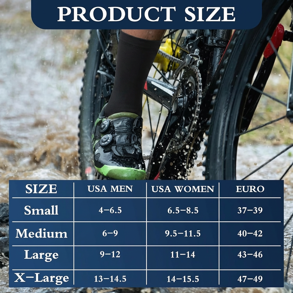 Crew waterproof socks size chart for S M L and XL
