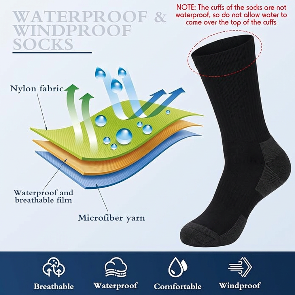 Crew waterproof socks three-layer construction diagram