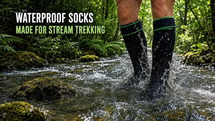 Cuff-strap waterproof socks for stream trekking and creek crossing