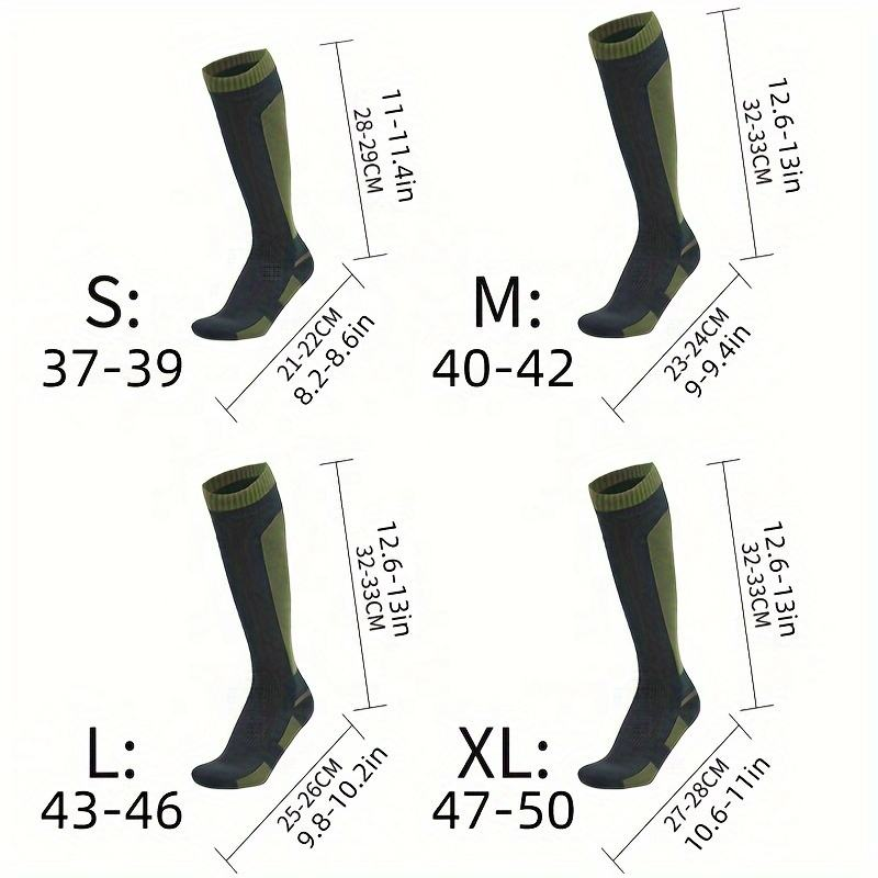Knee-high waterproof socks size chart for S M L and XL