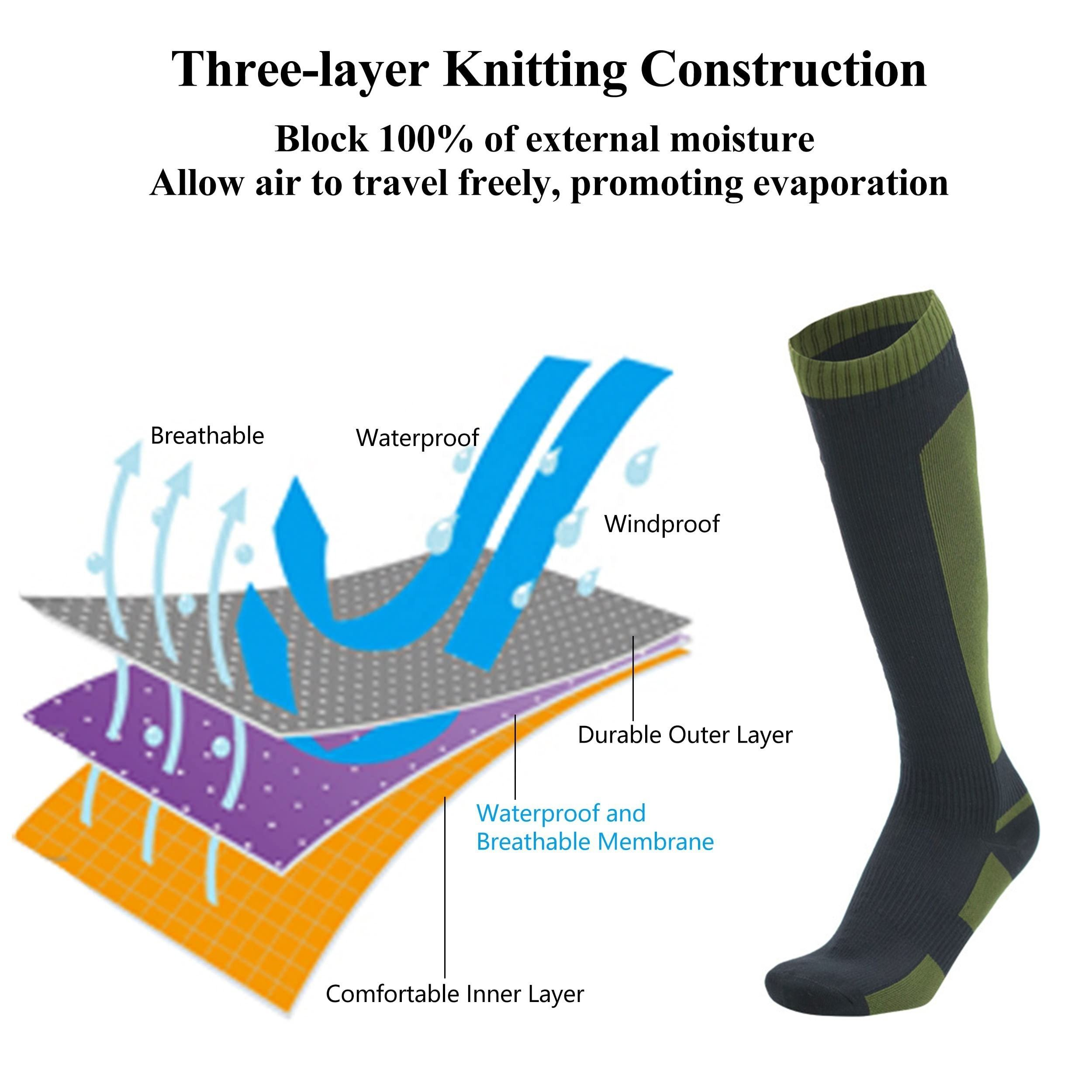 Knee-high waterproof socks three-layer construction diagram