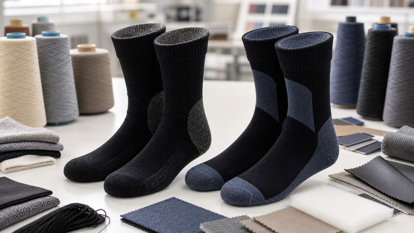 Merino wool and Coolmax lining options for 3-layer waterproof socks