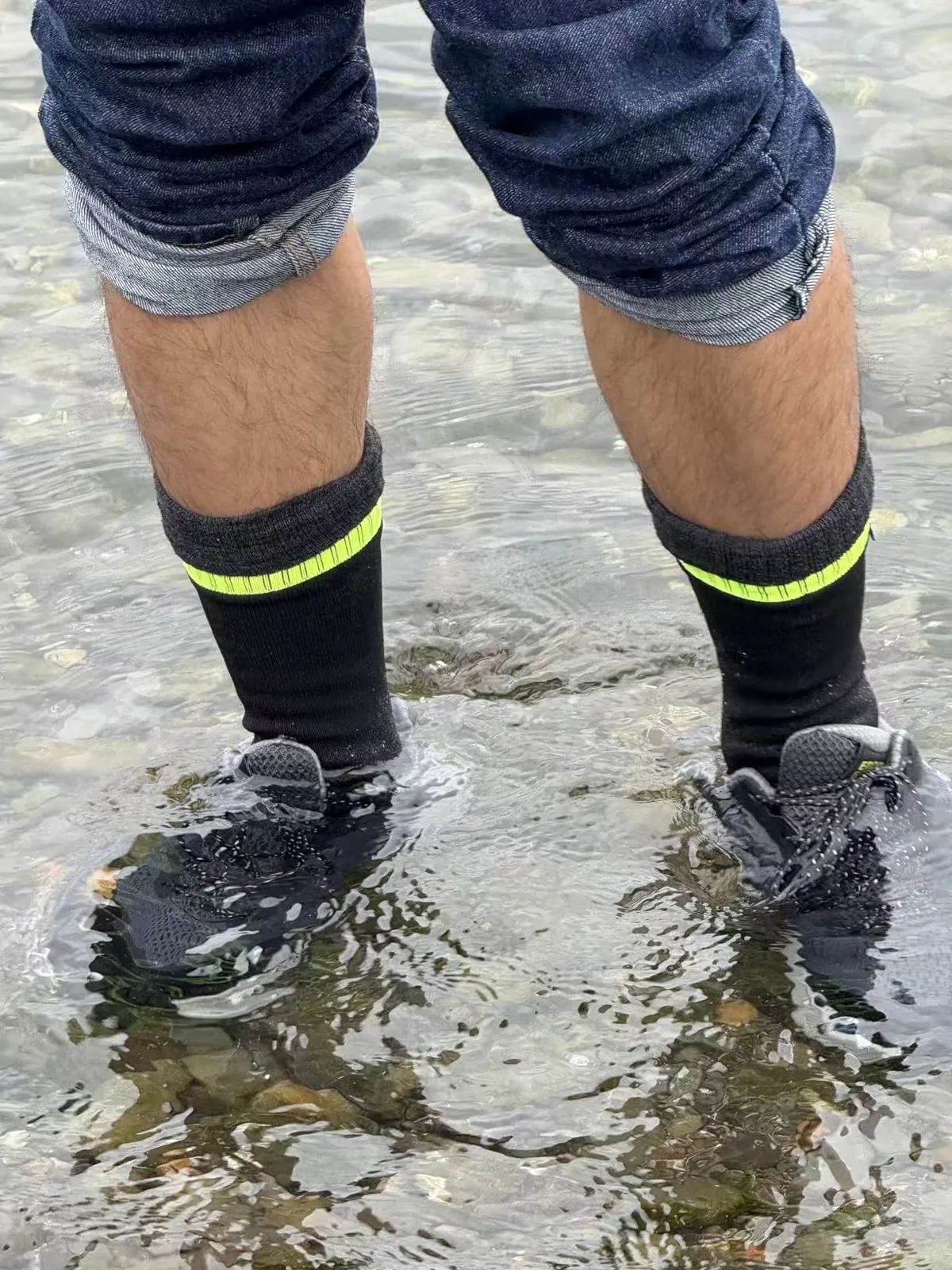Knee-high waterproof socks used in water