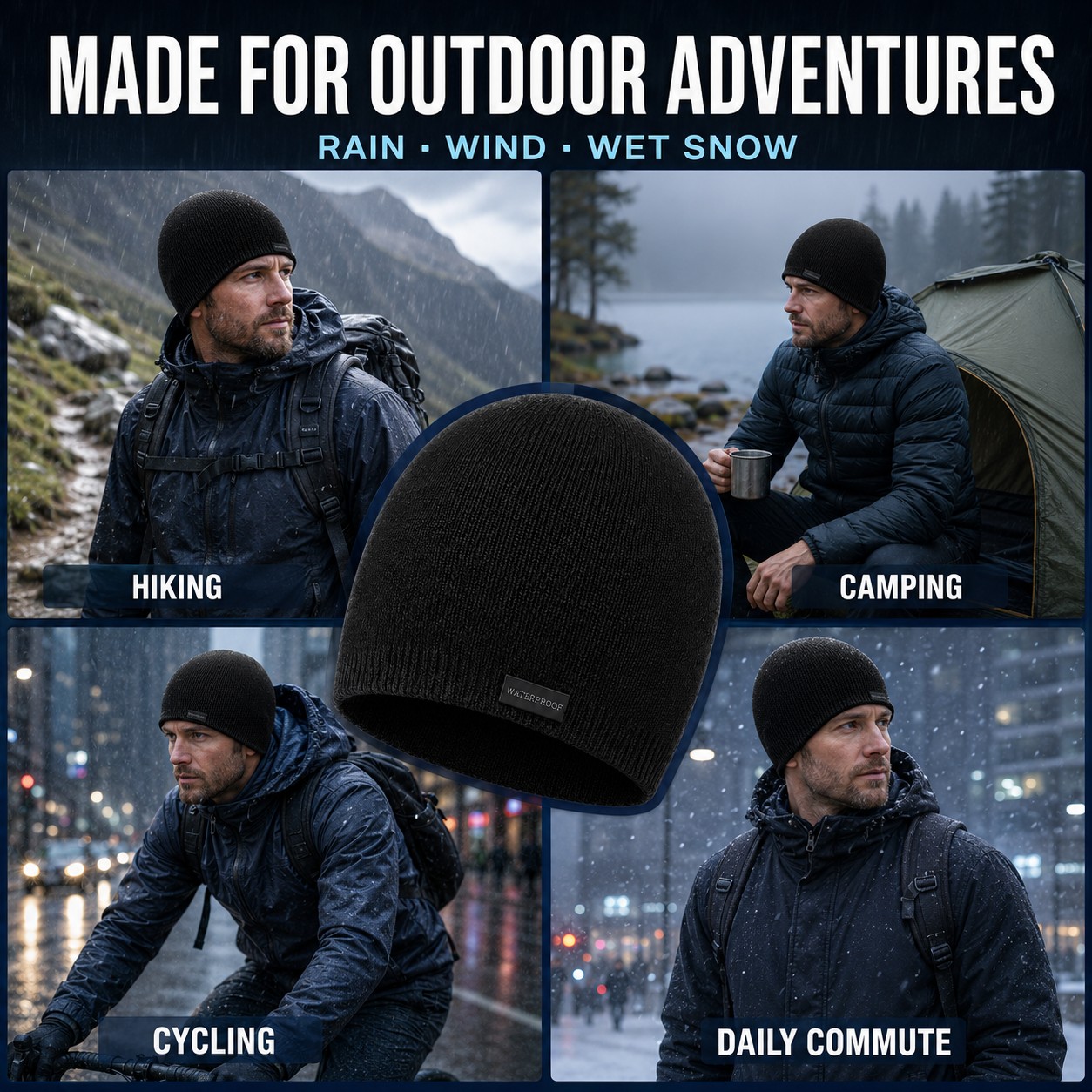 3-layer waterproof beanie applications for hiking camping cycling and daily commuting