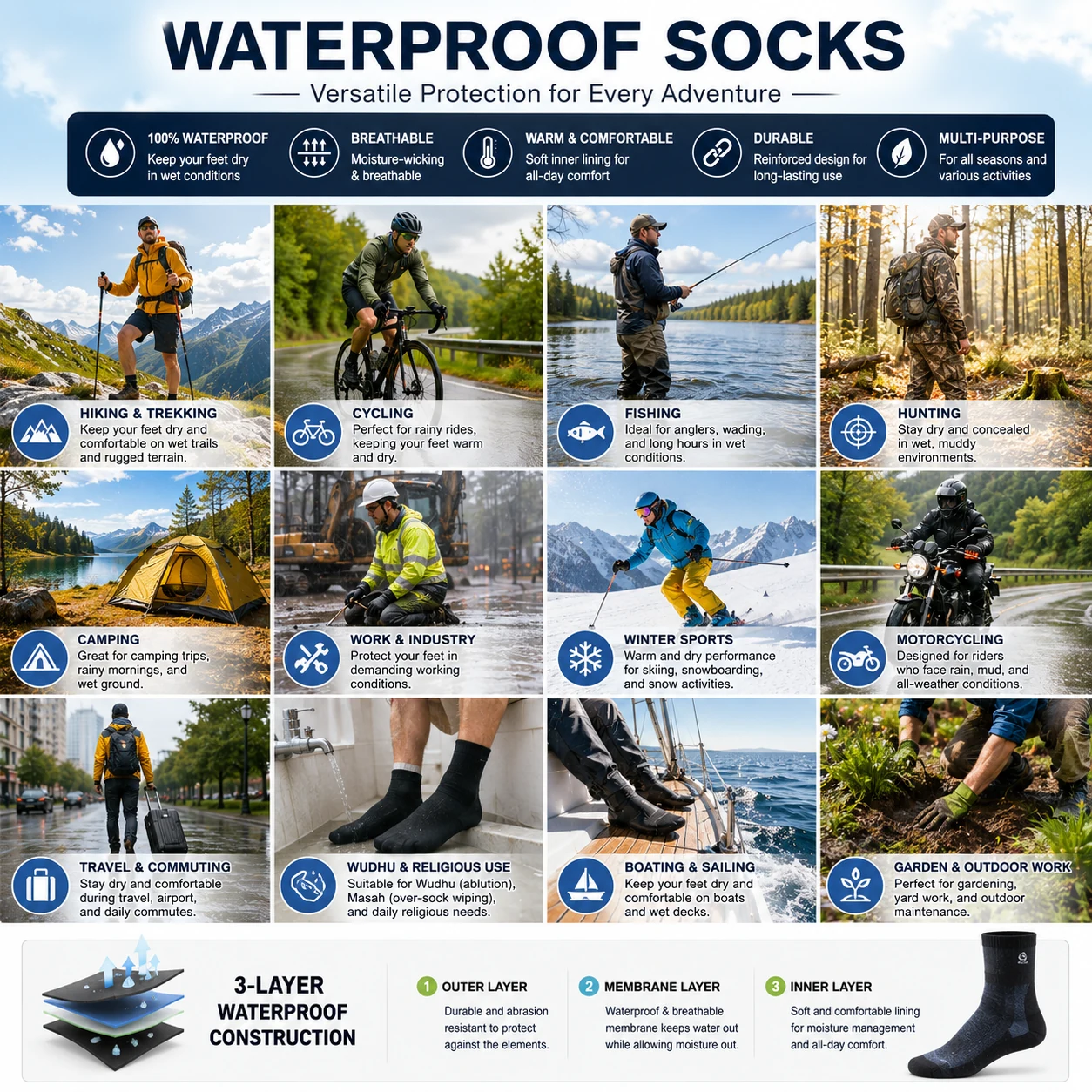 Waterproof socks application guide