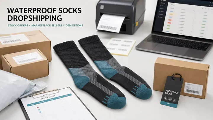 Three-layer waterproof socks with ecommerce parcels order sheets barcode labels and marketplace fulfillment tools