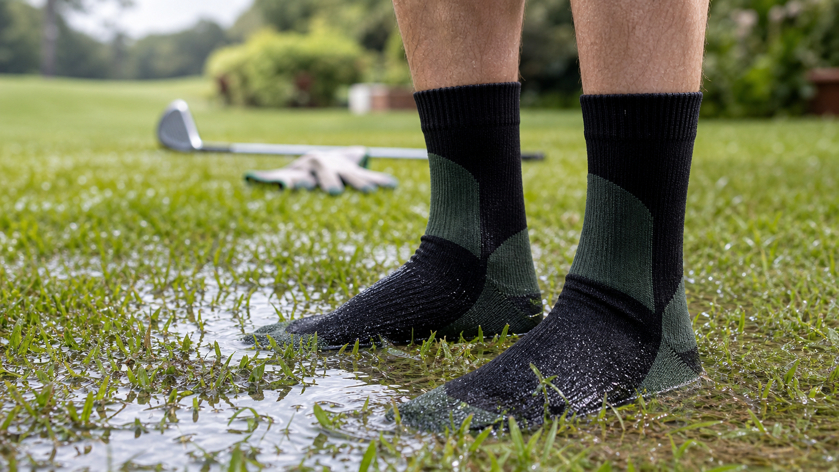 3-layer waterproof socks used on wet grass for golf and gardening