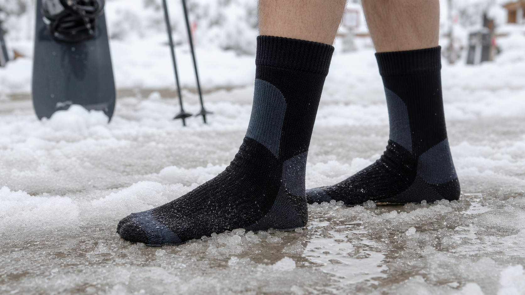 3-layer waterproof socks used in snow and slush for skiing and snowboarding